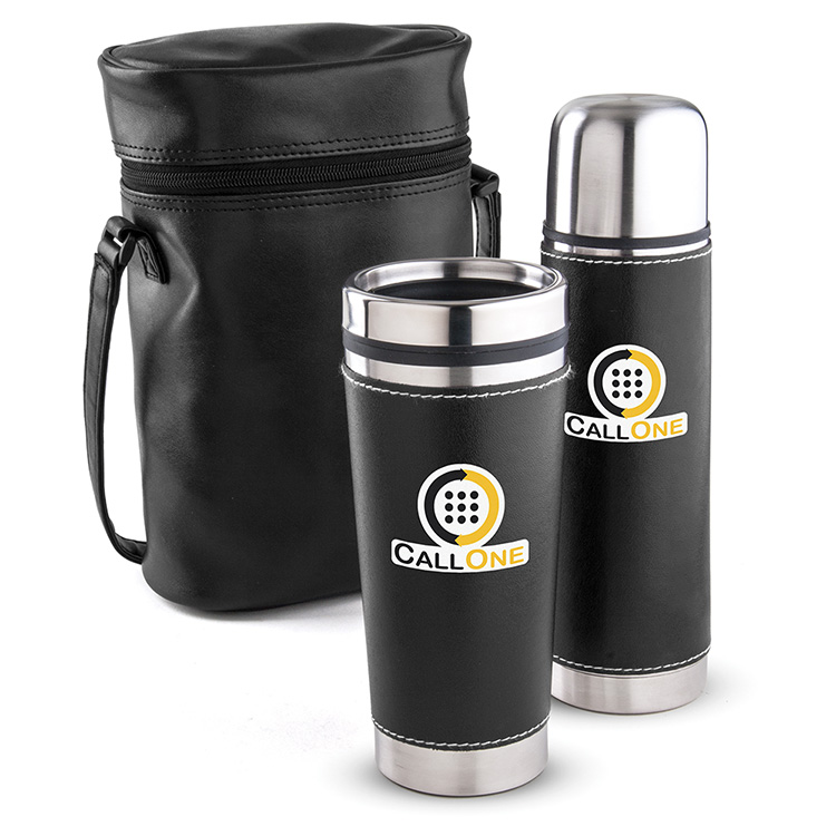 Leatherette Tumbler/ Vacuum Bottle Set