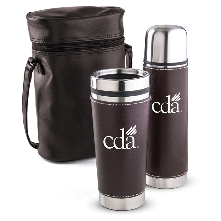 Leatherette Tumbler/ Vacuum Bottle Set