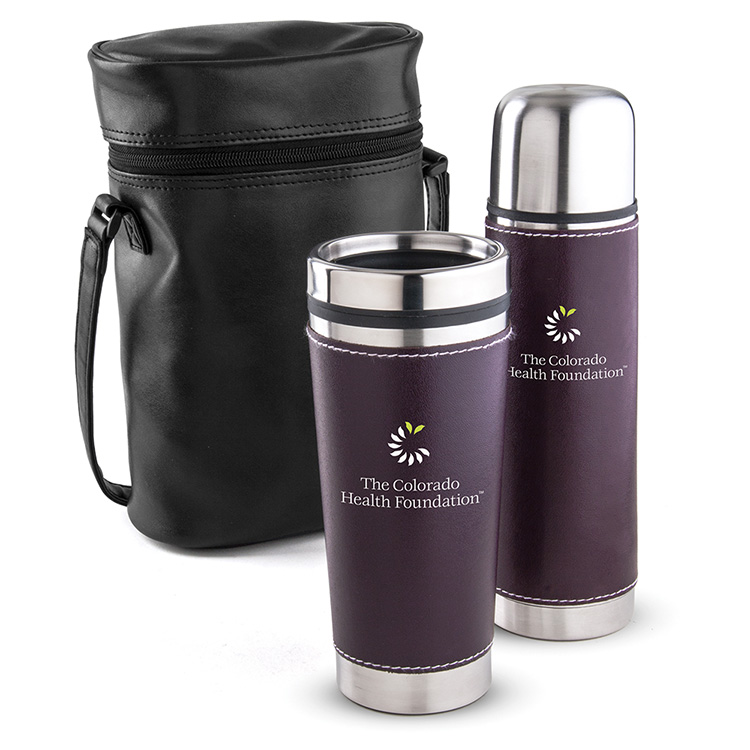 Leatherette Tumbler/ Vacuum Bottle Set