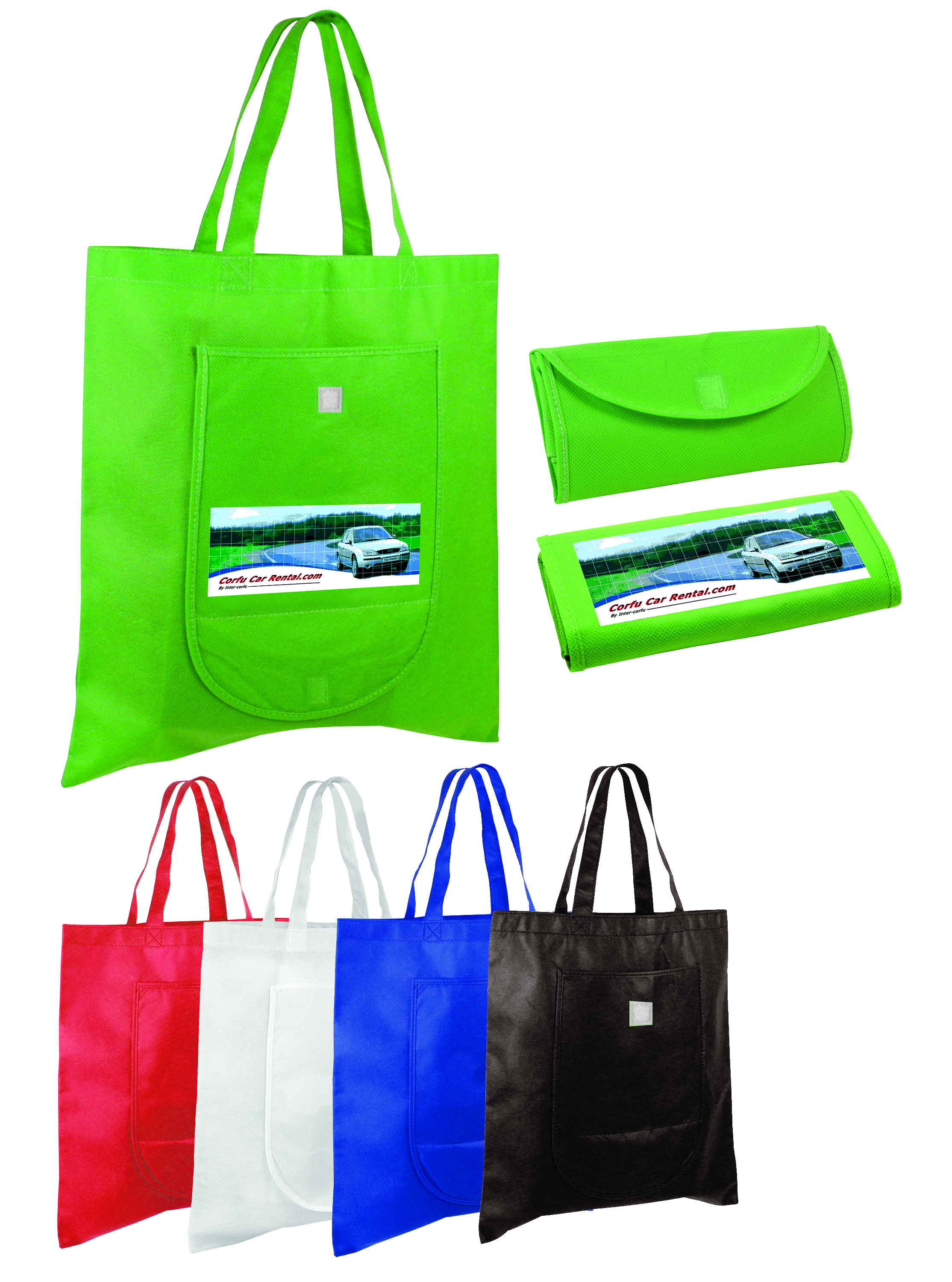 Non-Woven Fold 'N Go Tote Bag, Full Color Digital
