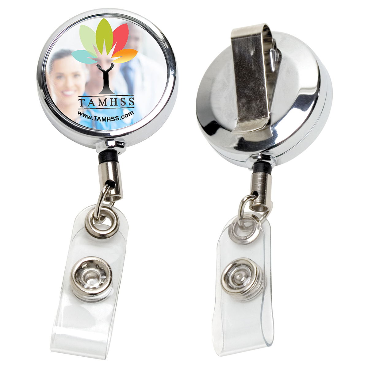 30” Cord Chrome Solid Metal Retractable Badge