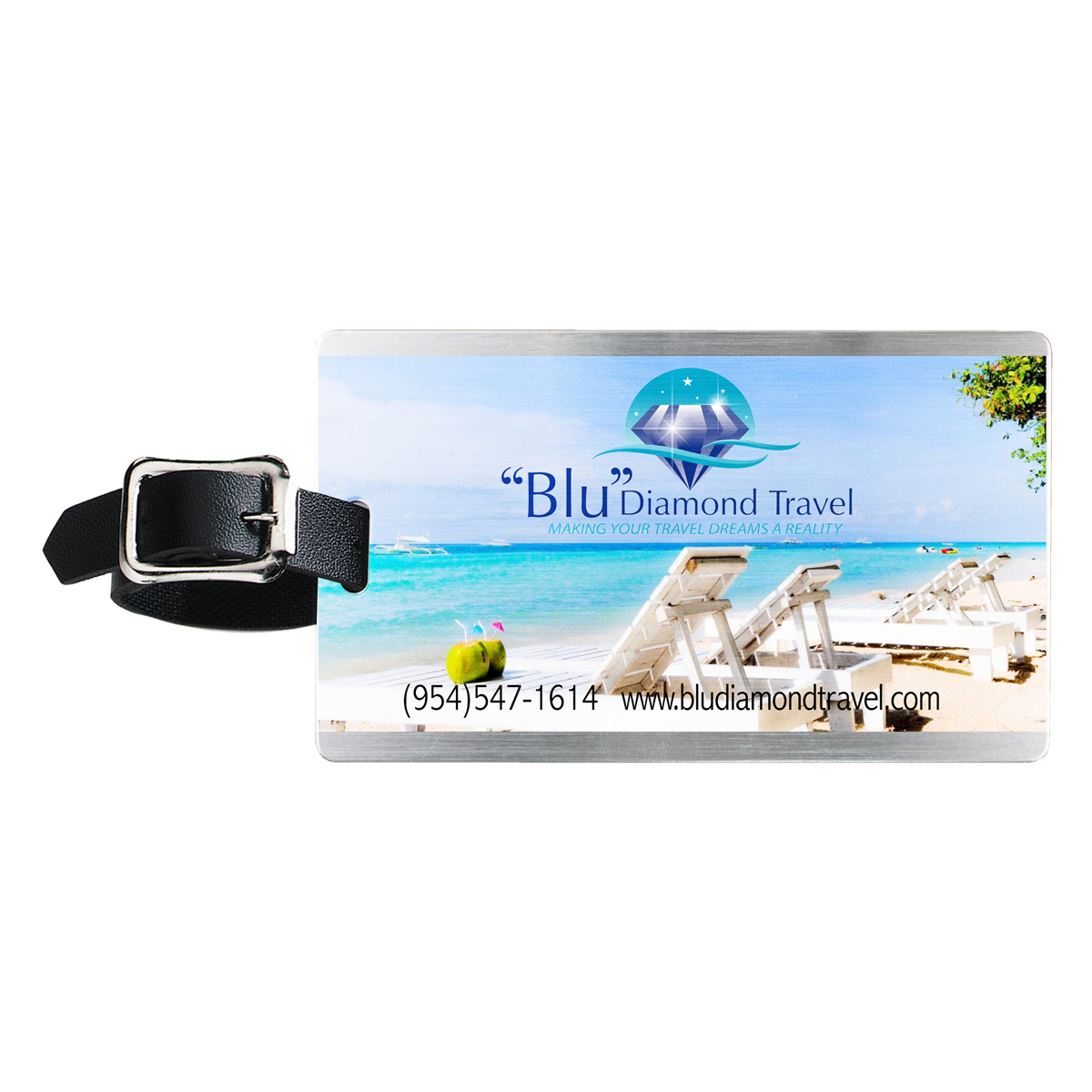 Brushed Aluminum Kwik Seal® Backing Luggage Bag Tag