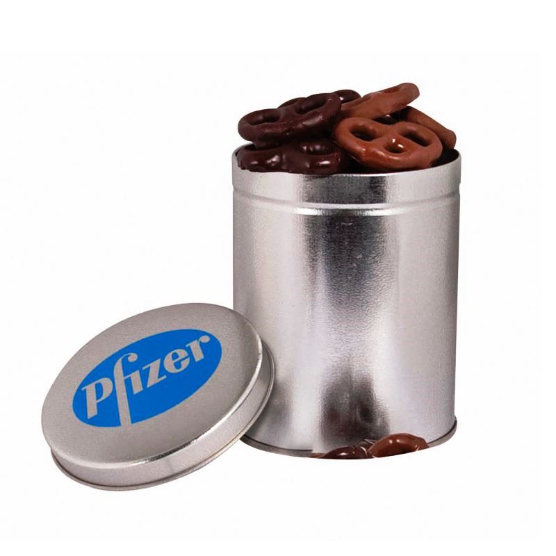 One Quart Tin with Choc Mini Pretzels
