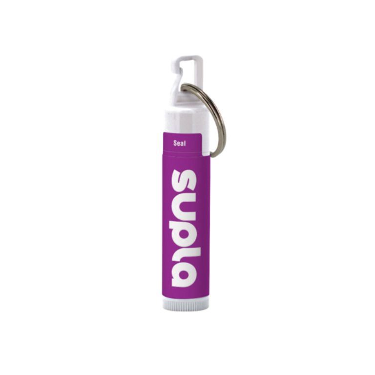 SPF 15 Lip Balm in White Tube with Hook Cap and Silver Metal Spli