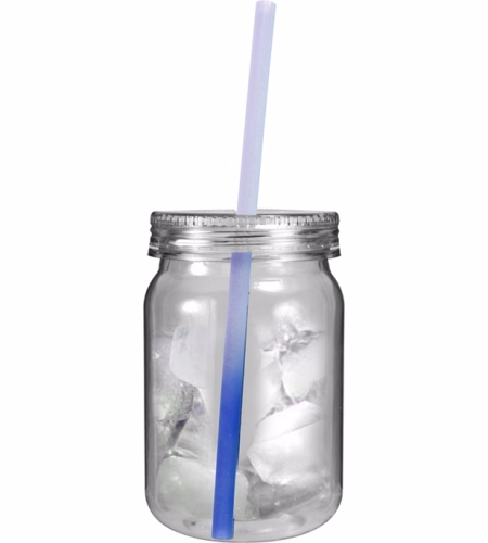 24 oz. Plastic Mason Jar with Mood Straw, Full Color Digital