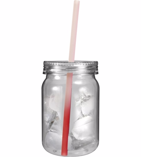 24 oz. Plastic Mason Jar with Mood Straw, Full Color Digital