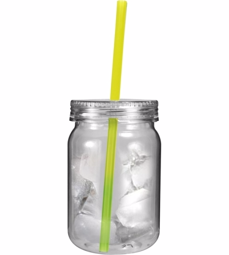 24 oz. Plastic Mason Jar with Mood Straw, Full Color Digital