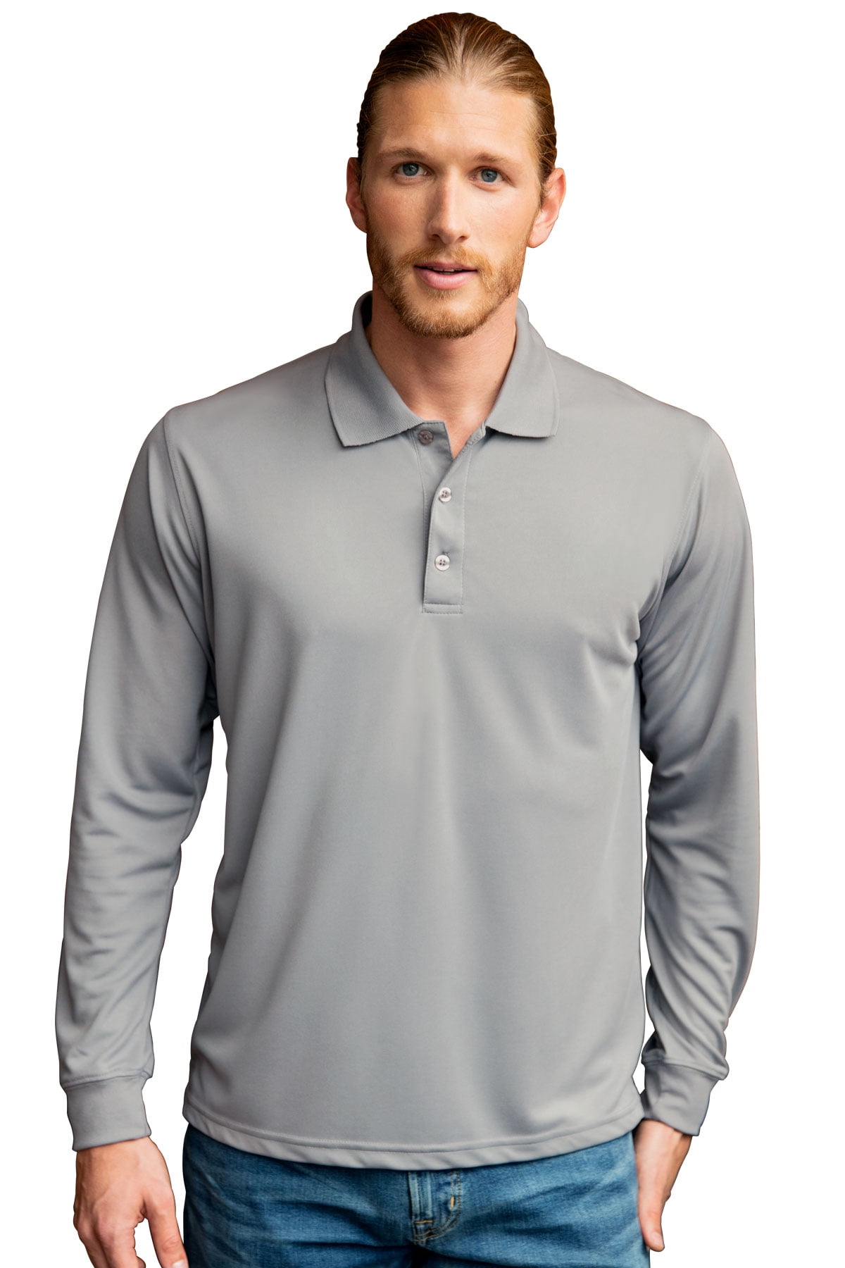 Vansport Omega Long Sleeve Solid Mesh Tech Polo