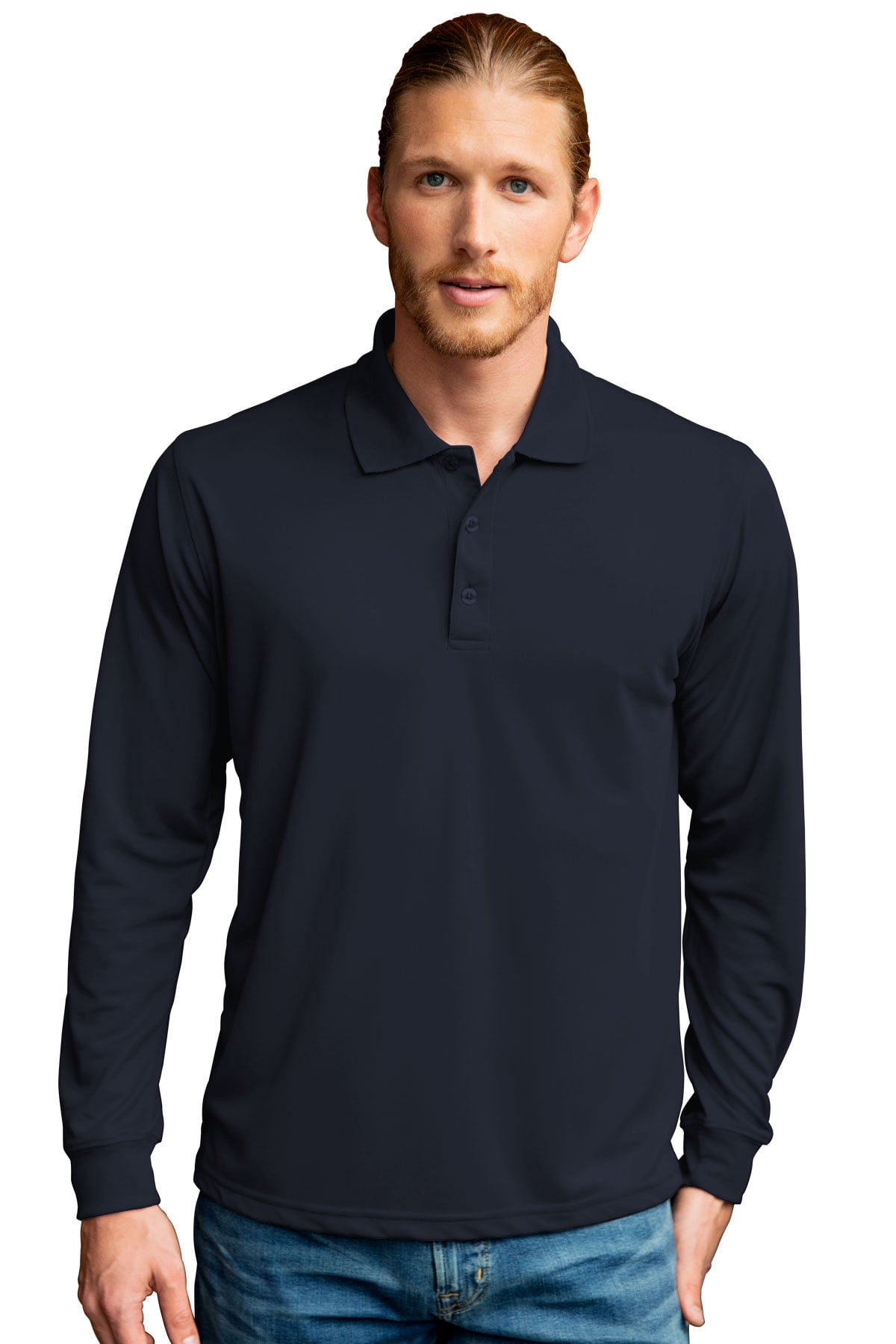 Vansport Omega Long Sleeve Solid Mesh Tech Polo