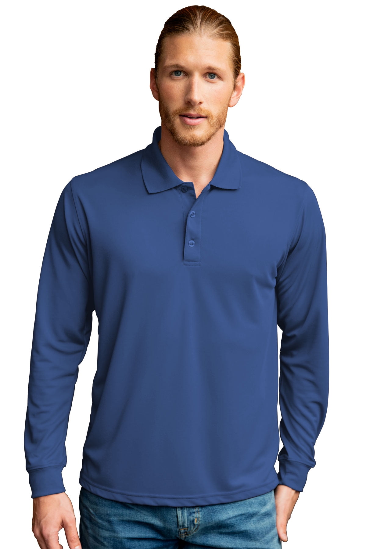 Vansport Omega Long Sleeve Solid Mesh Tech Polo