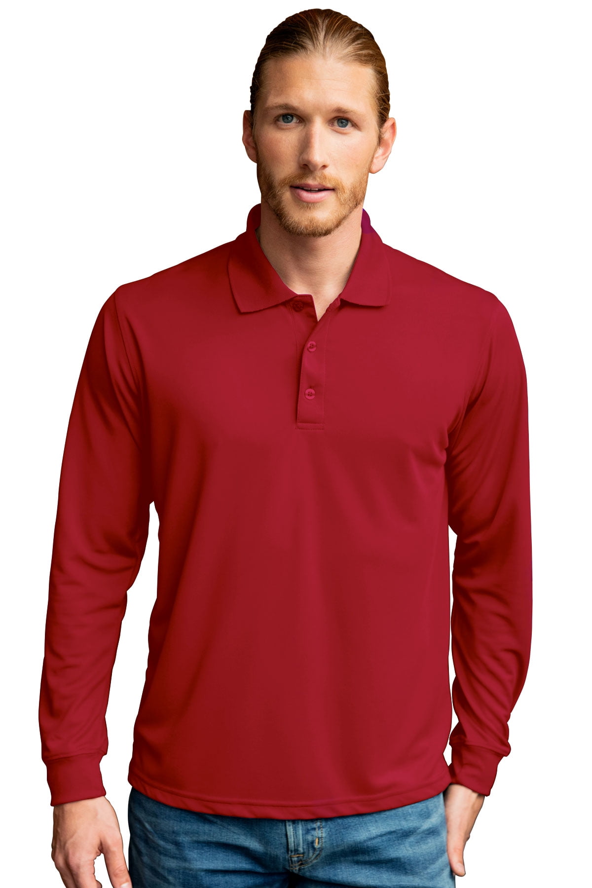 Vansport Omega Long Sleeve Solid Mesh Tech Polo