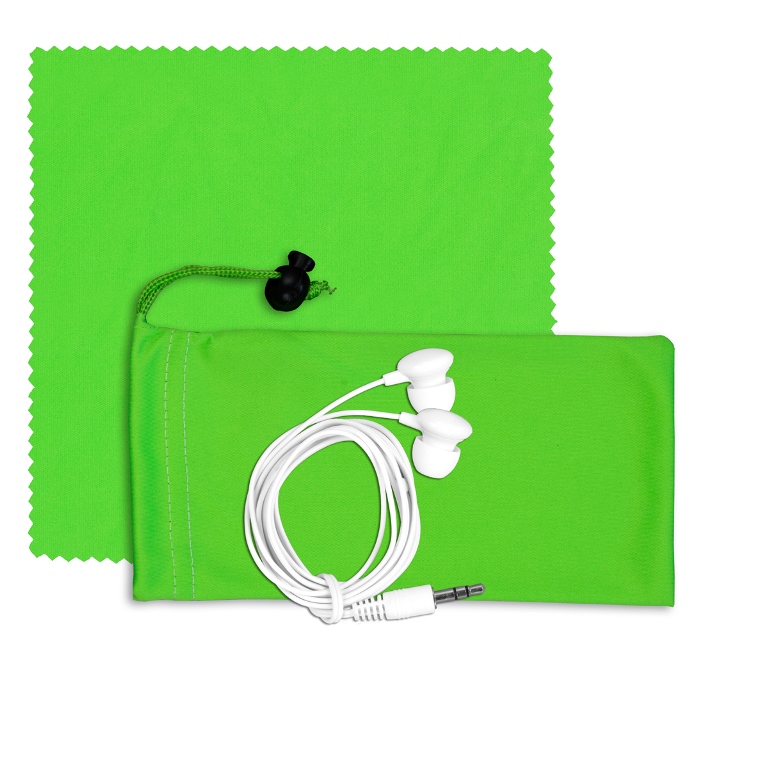 Mobile Tech Earbud Kit with Microfiber Cloth in Microfiber Cinch