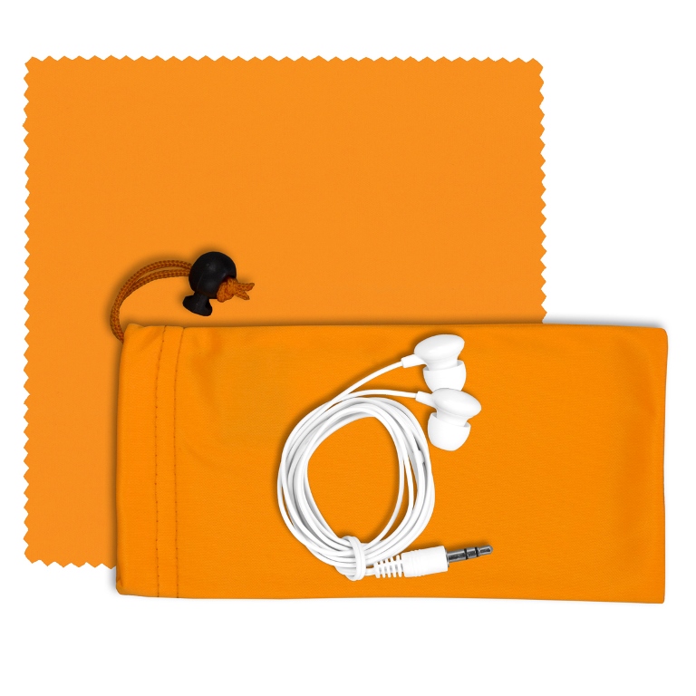 Mobile Tech Earbud Kit with Microfiber Cloth in Microfiber Cinch