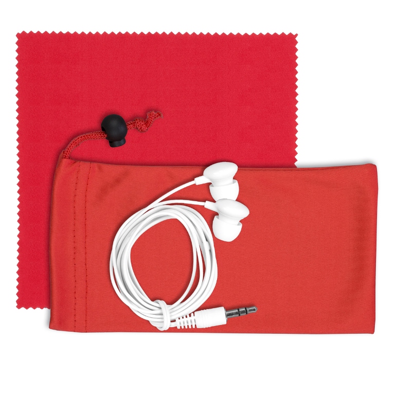 Mobile Tech Earbud Kit with Microfiber Cloth in Microfiber Cinch