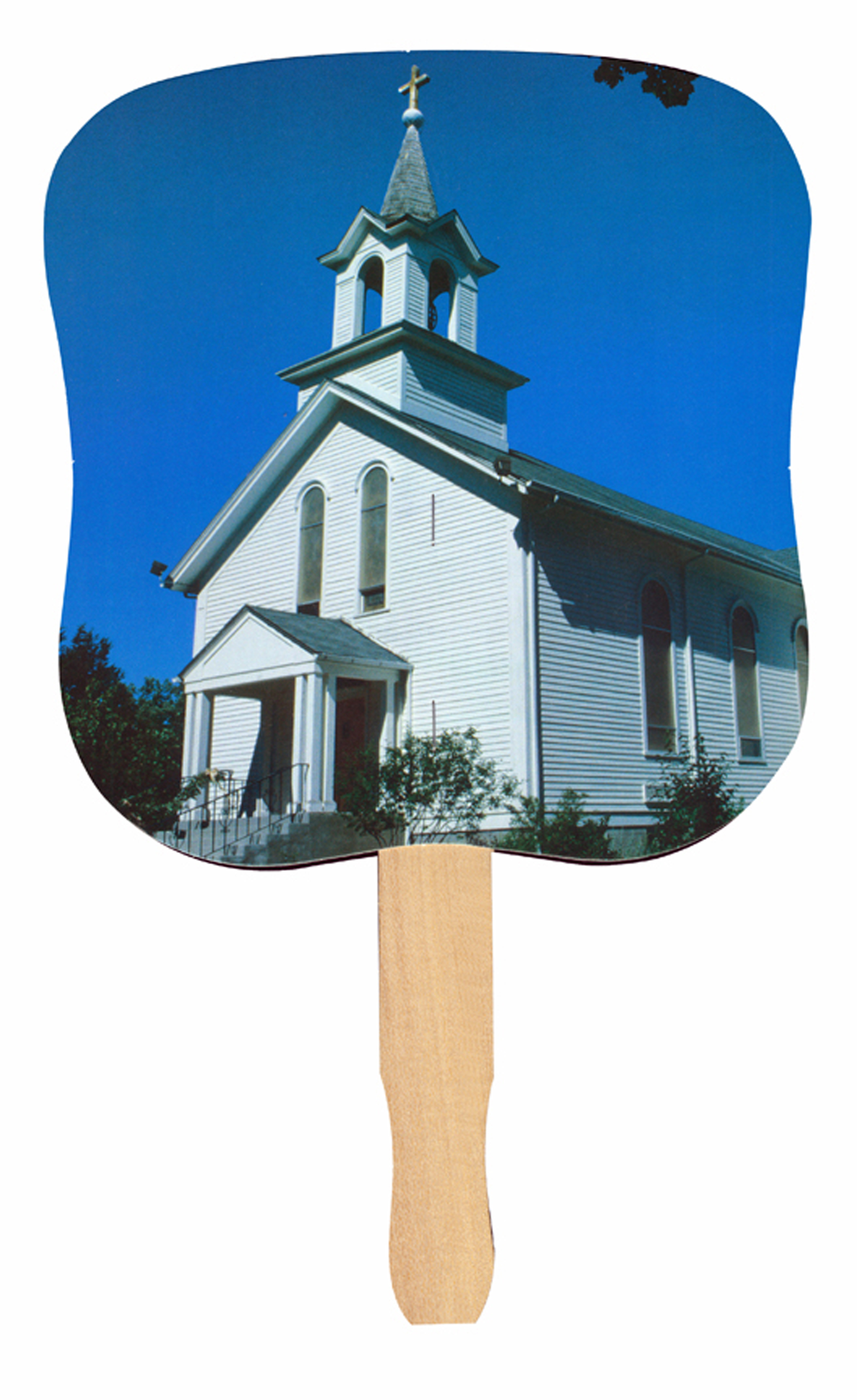 Stock Design Hand Fan - White Church