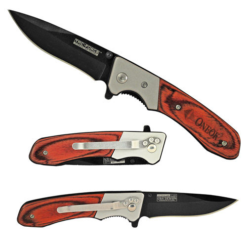 Tac-Force Premium Black Blade Wood Handle Pocket Knife