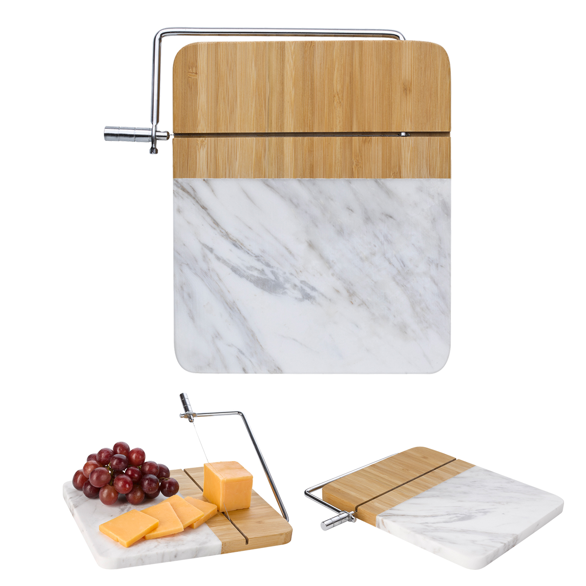 Marble & Bamboo Cheese Cutting Board with Slicer